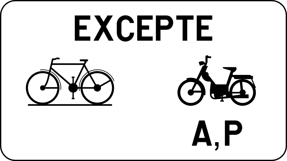 M12 : M12 - Excepté cyclistes, cyclomoteurs A et speed pedelecs. Le signal ne s'applique pas aux vélos, cyclomoteurs…