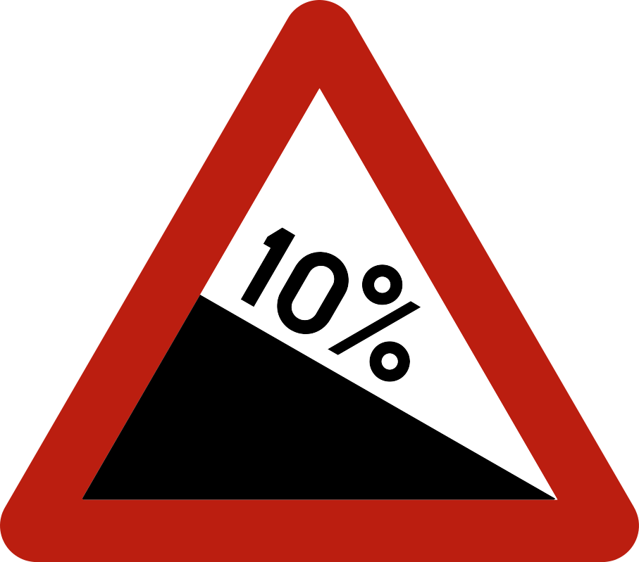 A3 : A3 - Descente dangereuse. La route va descendre fortement (un pourcentage indique la pente, par exemple 10 %).…
