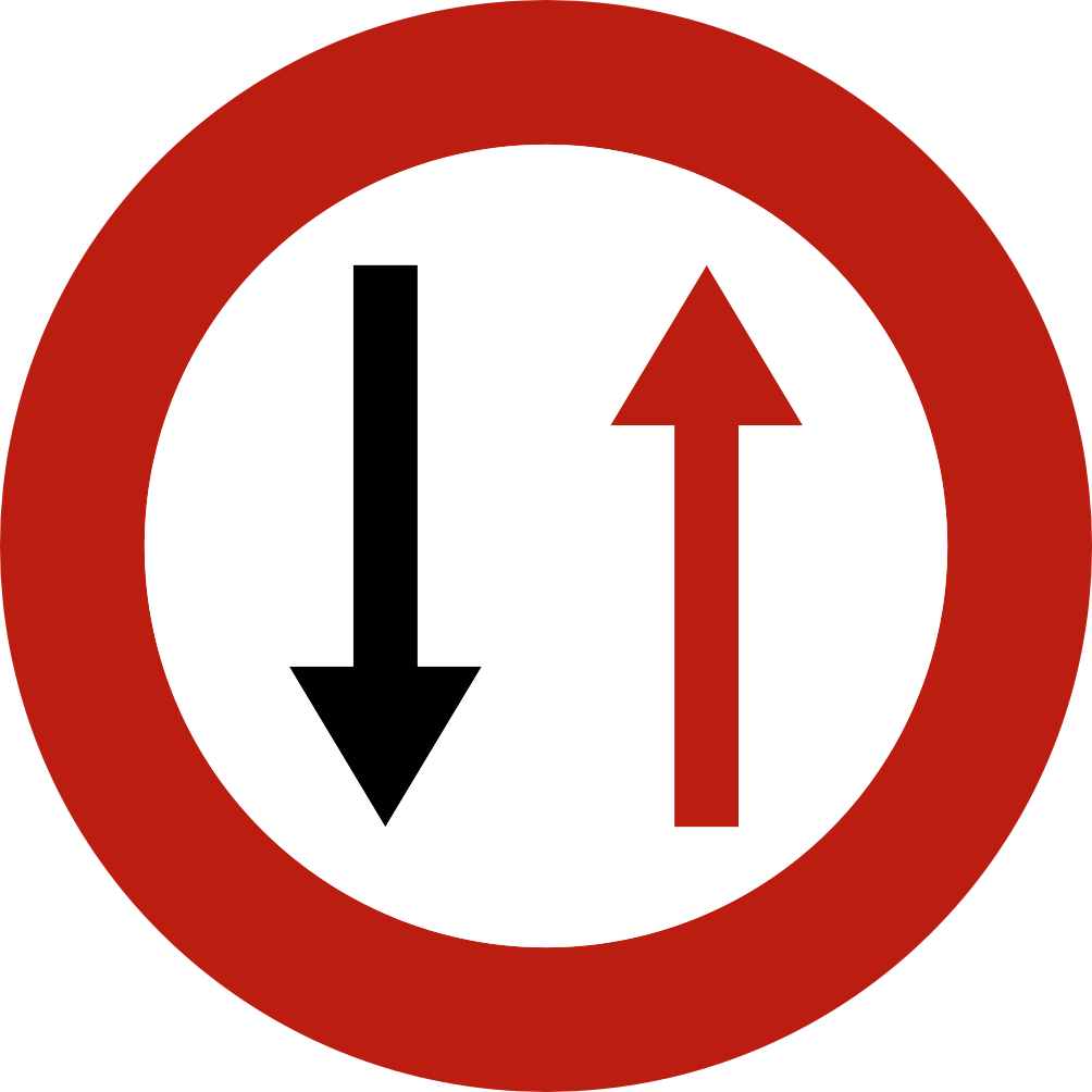 B19 : B19 - Passage étroit : cédez le passage à la circulation venant en sens inverse. Sur un rétrécissement (pont é…
