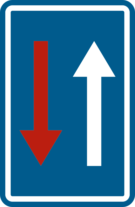 B21 : B21 - Passage étroit : priorité sur la circulation venant en sens inverse. Sur un rétrécissement, vous avez la…