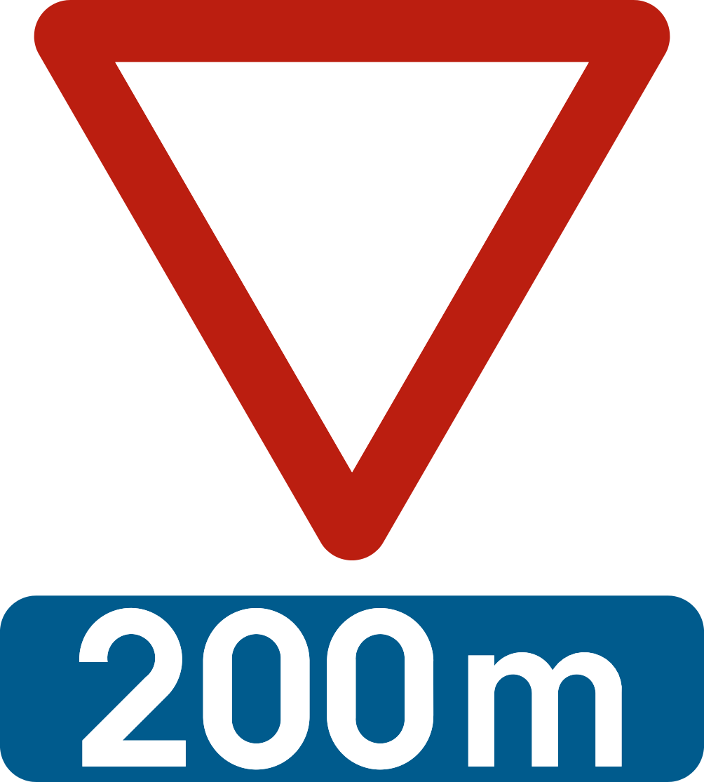 B3 : B3 - Signal annonçant le signal B1 (Cédez le passage) à la distance approximativement indiquée. Préavis qui vo…
