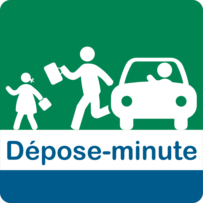Dépose minute : Dépose-minute - Zone d'arrêt court. Vous pouvez vous arrêter brièvement (généralement 1 à 5 minutes) pour fair…
