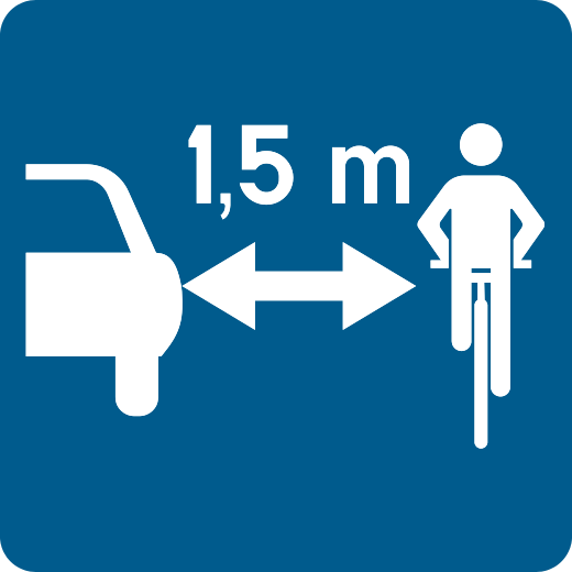 Distance vélos (1m / 1,50m) : Distance de dépassement d'un cycliste. Rappelle l'obligation belge de laisser au moins 1 m entre votre véhicul…