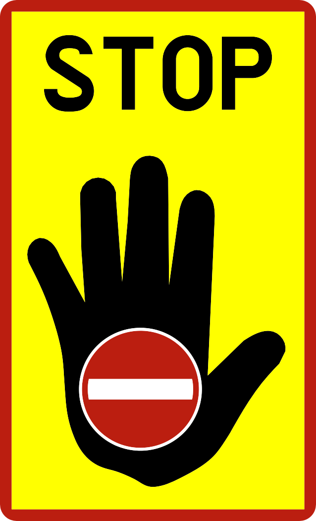 Main stop : Main stop - Signal de contrôle. Représente une main ouverte et le mot 'STOP'. Annonce une zone de contrôle (po…