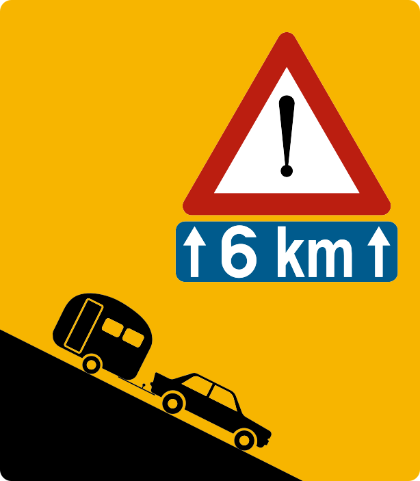 Pente danger : Pente danger - Signal de sensibilisation wallon. Renforce l'avertissement d'une descente dangereuse, notamment…