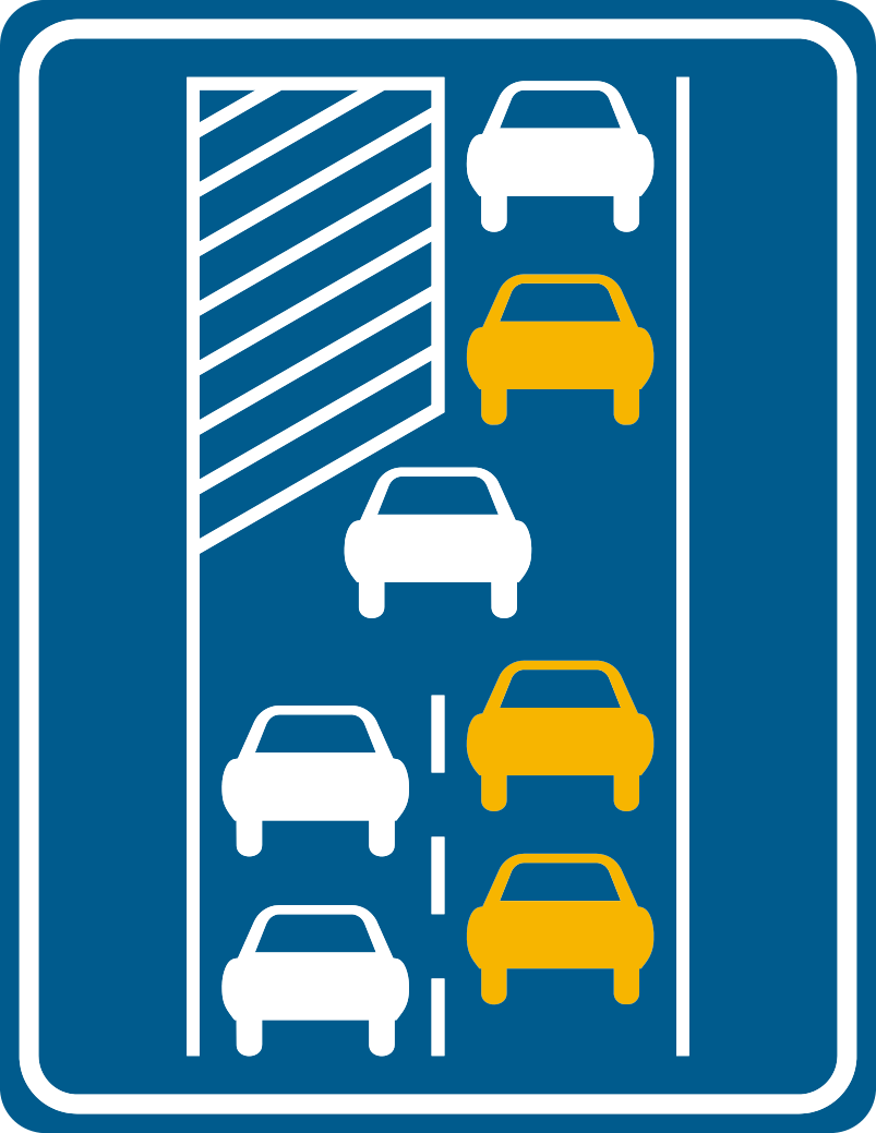 Tirette : Signalisation du principe de la tirette. Rappelle la règle obligatoire en cas de rétrécissement (chantier, fin…